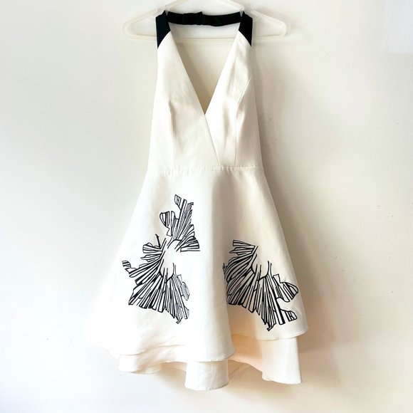 New Halston Heritage layered Skirt Cream Black Cocktail mini Dress, Size 4 - Picture 3 of 15